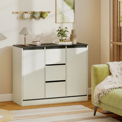 Buffet Cabinet, Soft Close Hinges, 3 Drawers, 2 Shelves, White Wood Grain