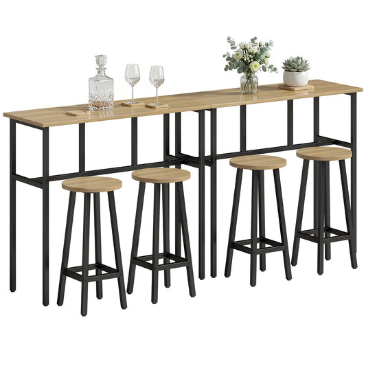 Bar Table Set of 6, Grey-Brown Bar Sets Grey-Brown Wood Grain, Black at Gallery Canada