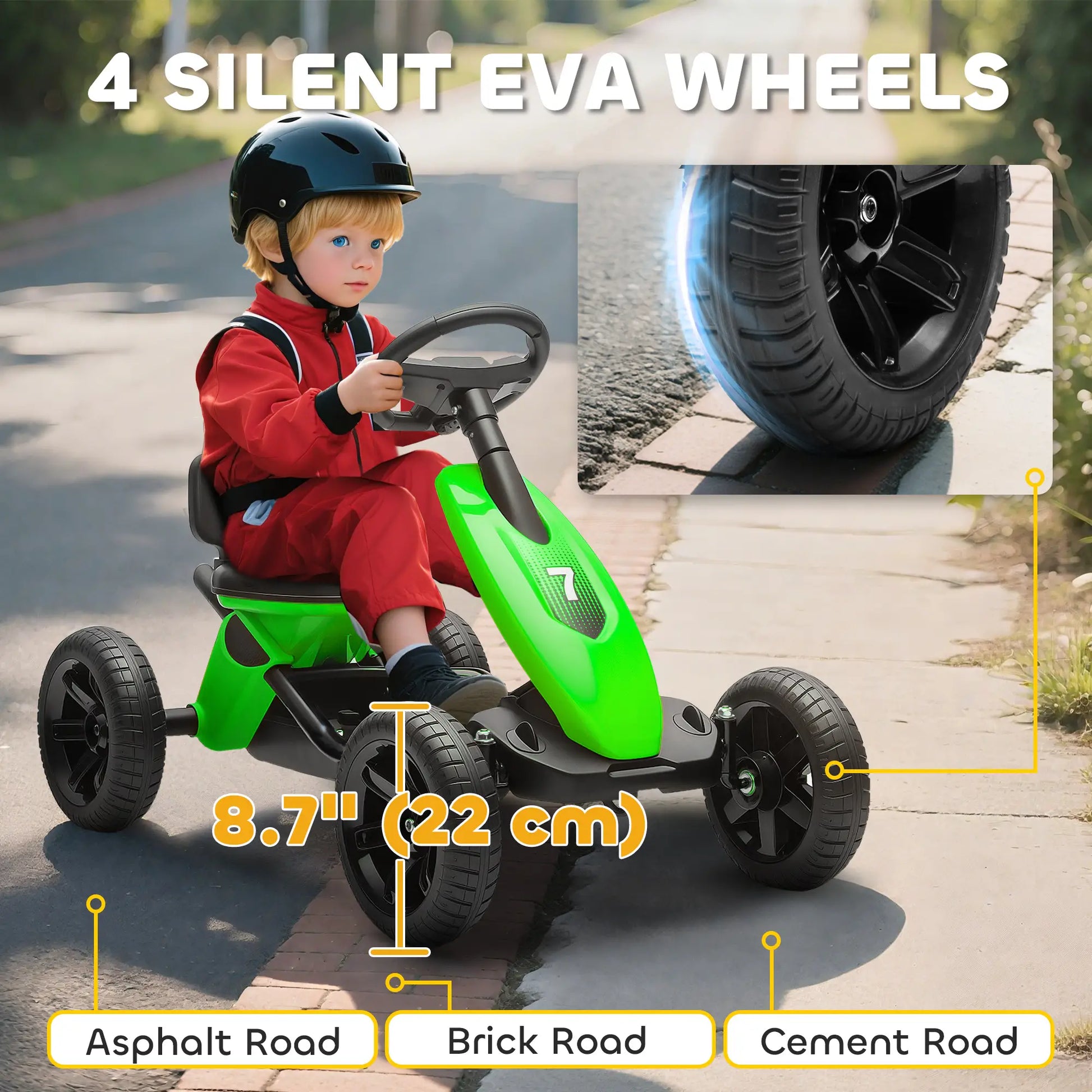 Kids Pedal Go Kart, 2-5 Years, Silent EVA Wheels, Metal Frame, Green Pedal Go Karts for Kids at Gallery Canada