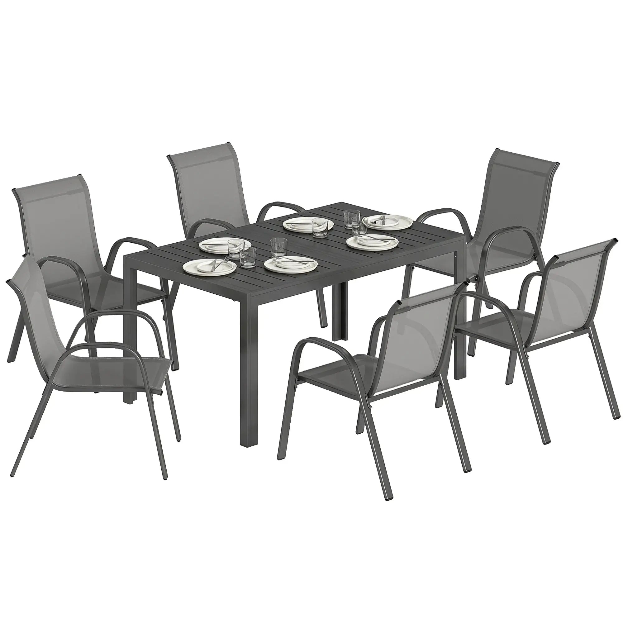 7-Piece Outdoor Dining Set, Rectangular Table, Stackable Chairs, Light Grey Outdoor Dining Sets at Gallery Canada