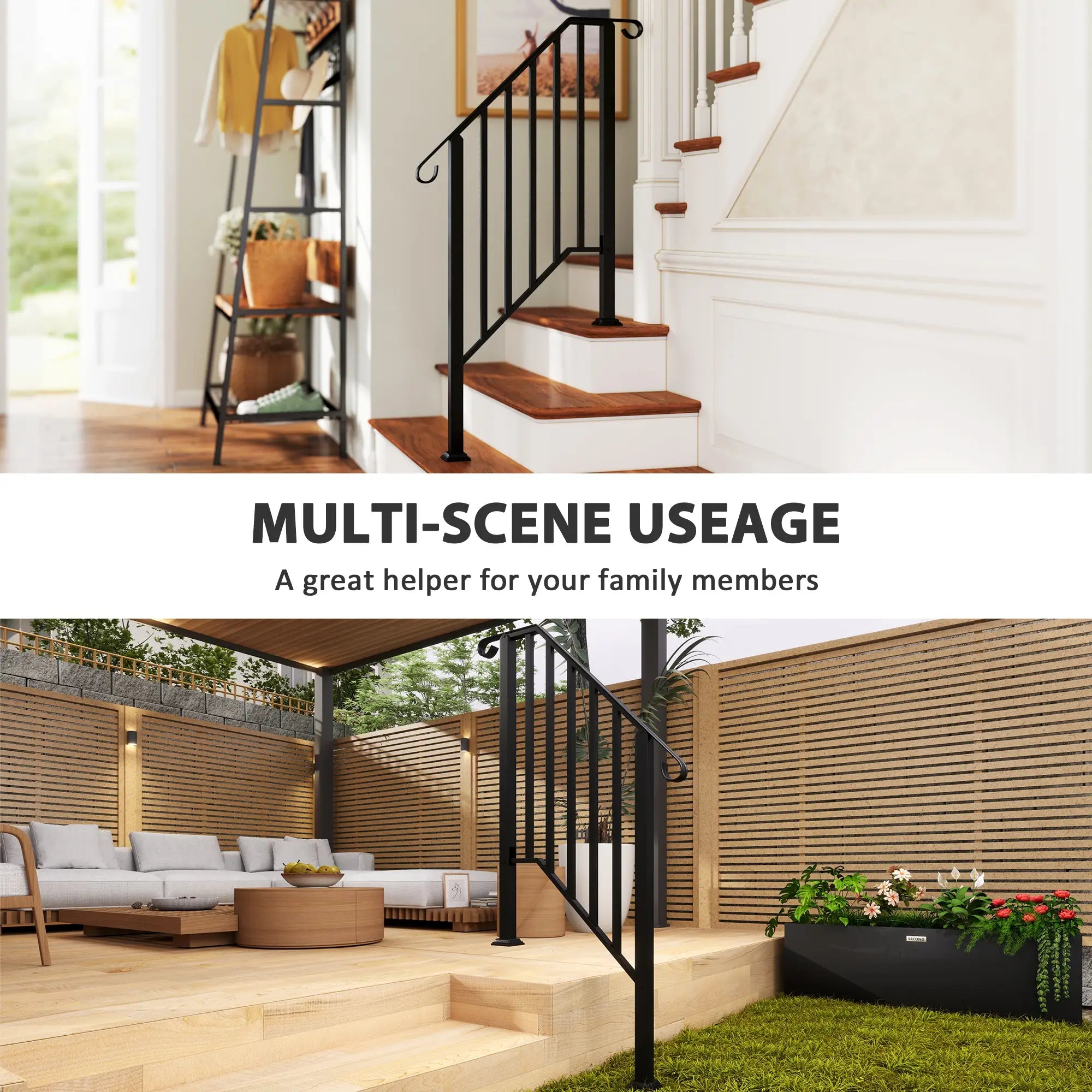 2-3 Step Handrails, Metal Outdoor Stair Railing, Black Garden Decor at Gallery Canada