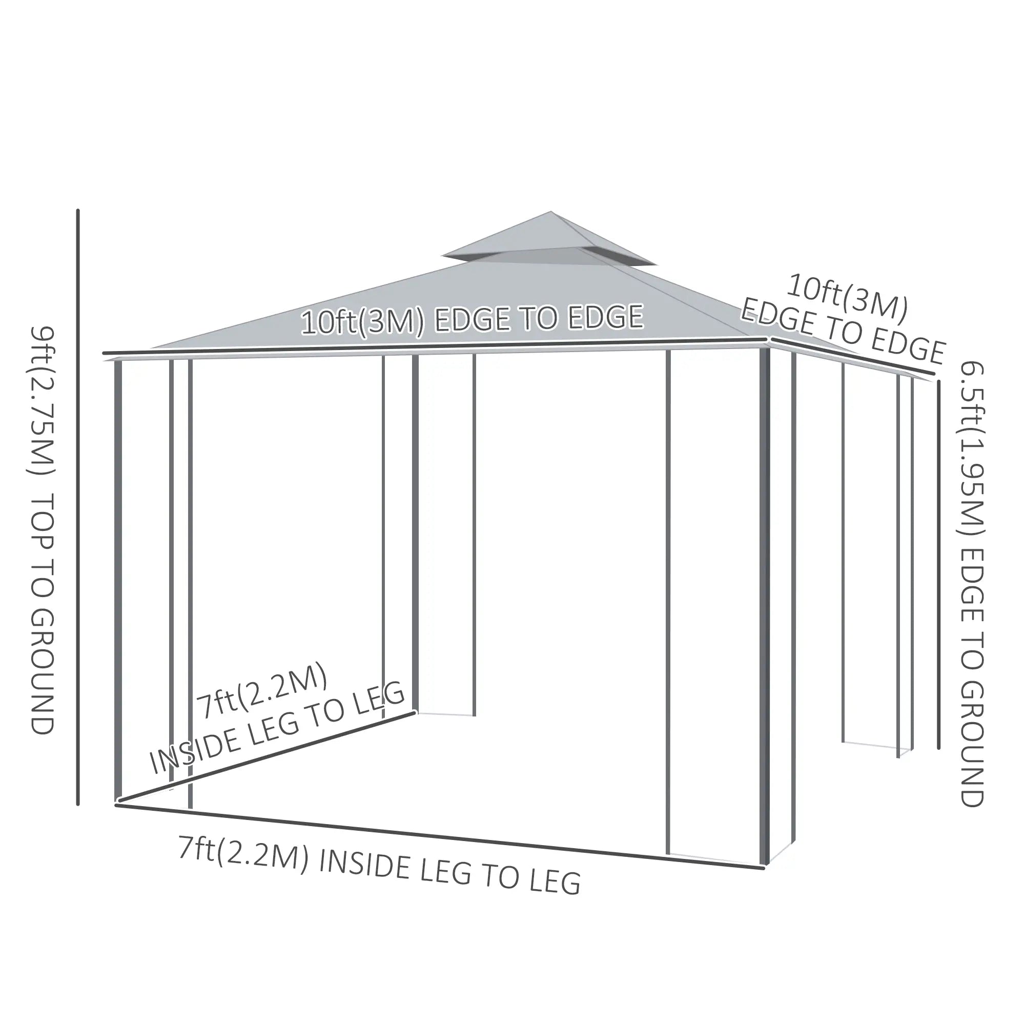 10' x 10' Steel Outdoor Gazebo, Removable Mesh Curtains, Grey Gazebos at Gallery Canada