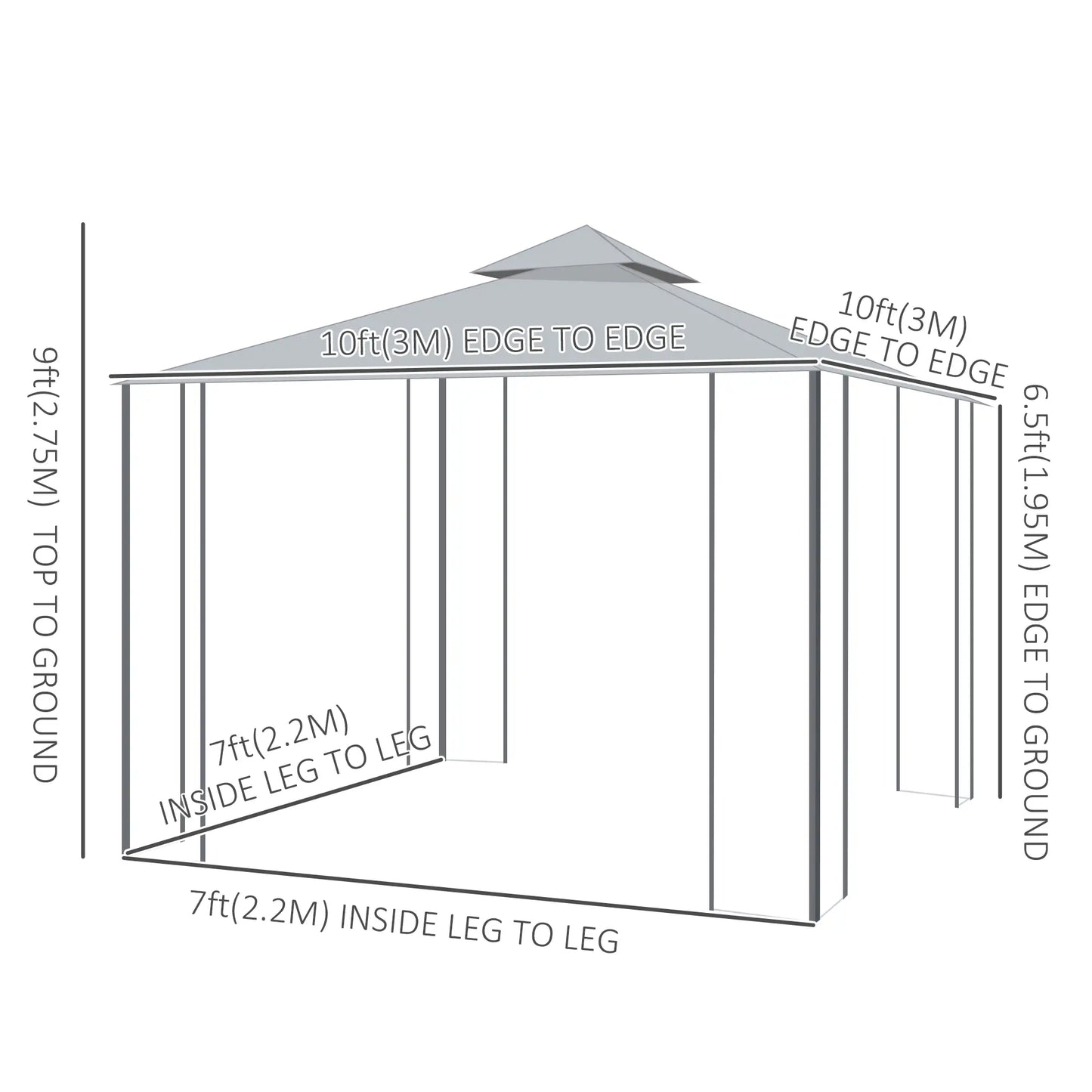 10' x 10' Steel Outdoor Gazebo, Removable Mesh Curtains, Grey Gazebos at Gallery Canada