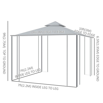 10' x 10' Steel Outdoor Gazebo, Removable Mesh Curtains, Grey Gazebos at Gallery Canada