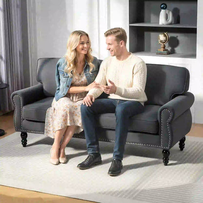 Midback Double Sofa, Sponge Padding, 2 Seater, Rubber Wood Leg, Dark Grey 2-Seater Sofas at Gallery Canada