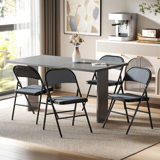 Set of 4 Metal Foldable Chairs, Corduroy Padded, Grey Dining Chairs Grey at Gallery Canada