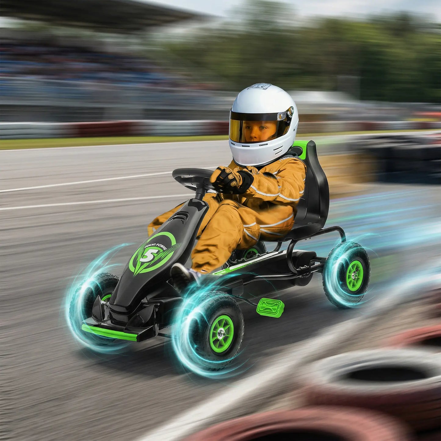 Adjustable Seat Pedal Go Kart, Rubber Wheels Shock Absorb, Green Pedal Go Karts for Kids at Gallery Canada