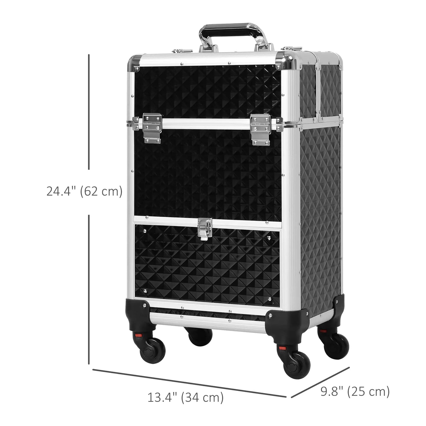 Portable Aluminum Makeup Train Case, Rolling Cosmetic Organizer, 4 Wheels, Black Makeup Cases at Gallery Canada