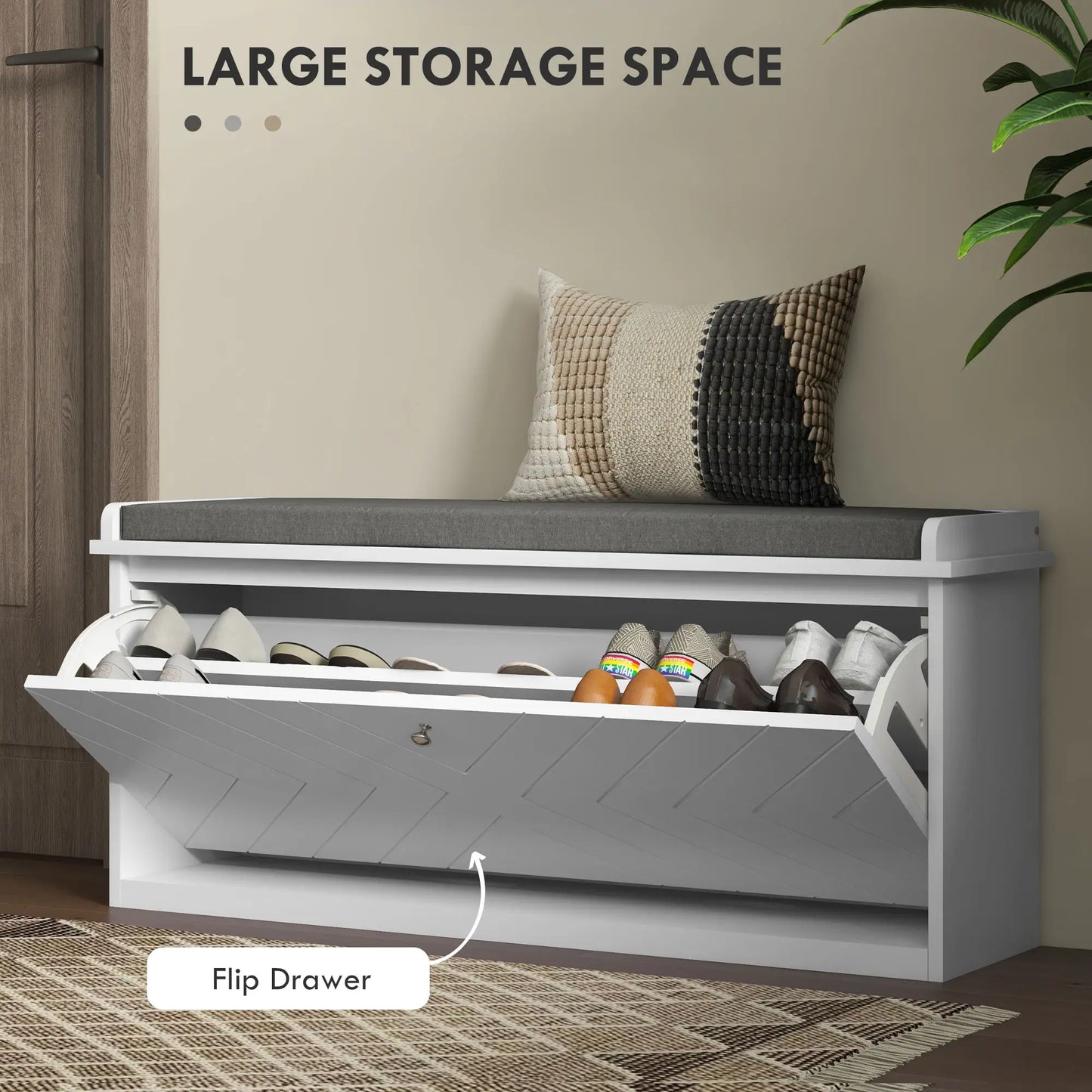 Upholstered Shoe Storage Bench with Flip Drawer, Adjustable Shelf, 10 Pairs Shoe Storage Cabinets & Racks at Gallery Canada