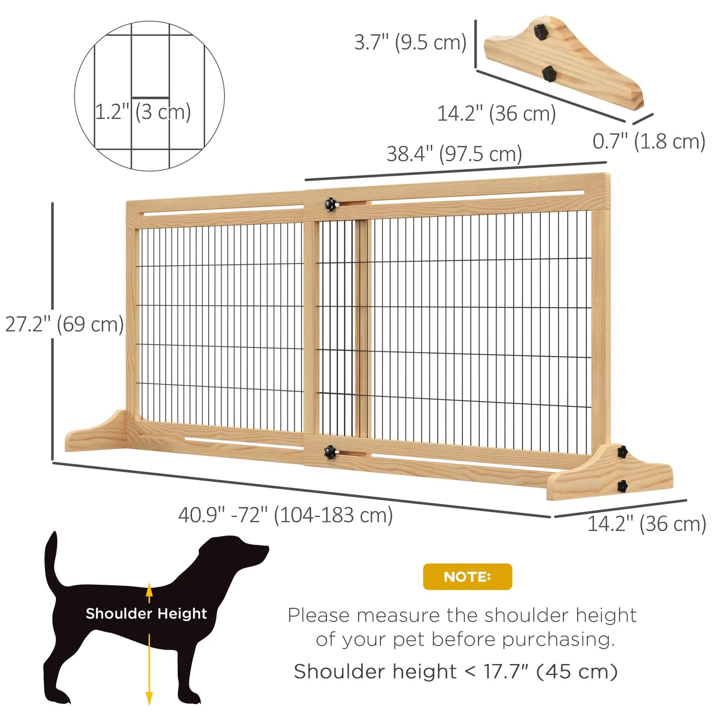 41"-72" Wooden Pet Gate, Freestanding with Support Feet, Natural Houses, Kennels & Pens at Gallery Canada