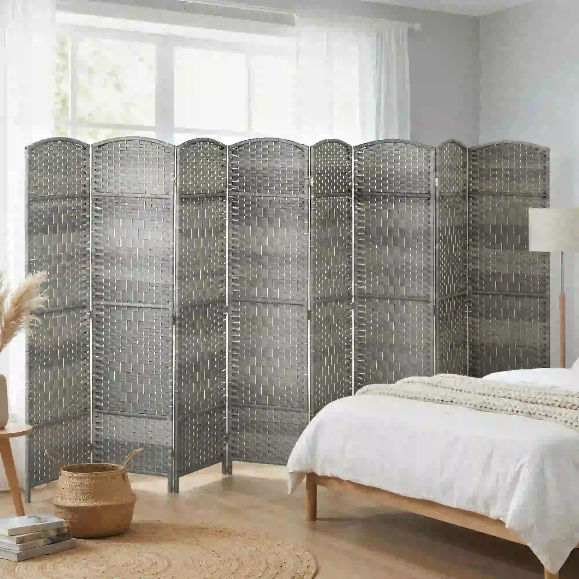 6 Ft Folding Room Divider, 8 Panel Portable Privacy Screen, Mixed Grey Room Dividers at Gallery Canada
