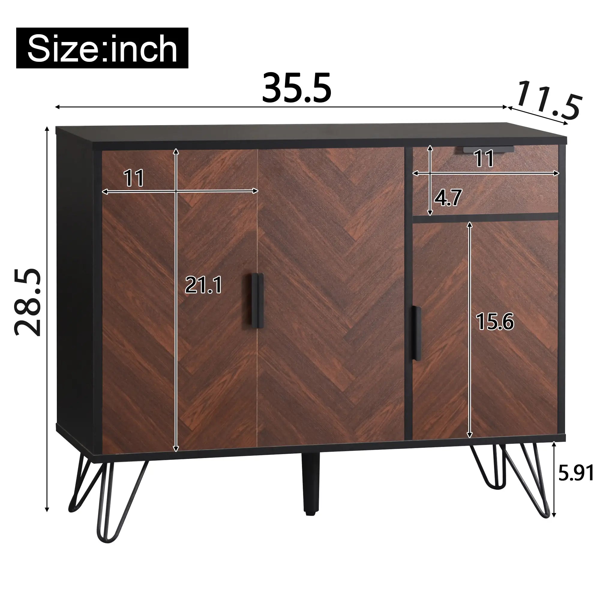 Storage Cabinet with Drawer, Adjustable Shelves, 35.5