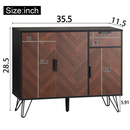 Storage Cabinet with Drawer, Adjustable Shelves, 35.5" L x 11.5" W x 28.5" H, Black+Wood Storage Cabinets at Gallery Canada