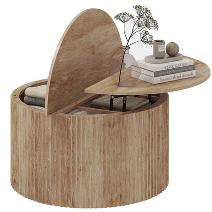32" Round Lift Top Coffee Table, Hidden Storage, Soft-Close Coffee Tables Natural at Gallery Canada