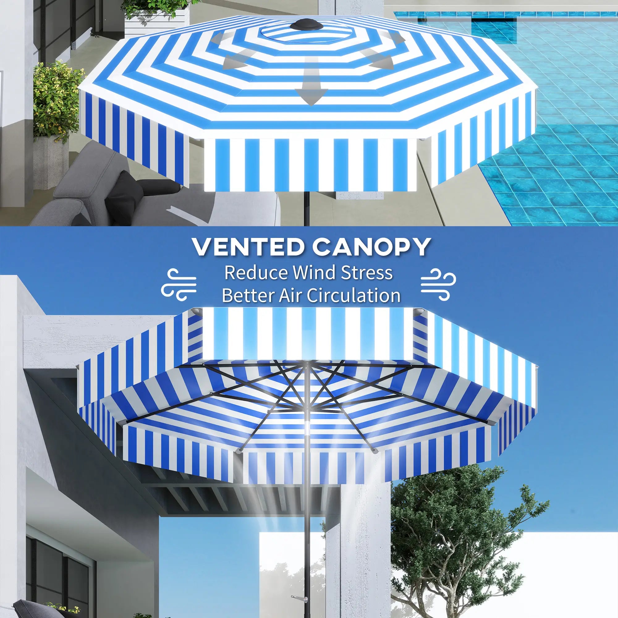8.7FT Tilting Patio Umbrella, 8 Ribs, Crank Handle, Navy Blue Sun Umbrellas at Gallery Canada