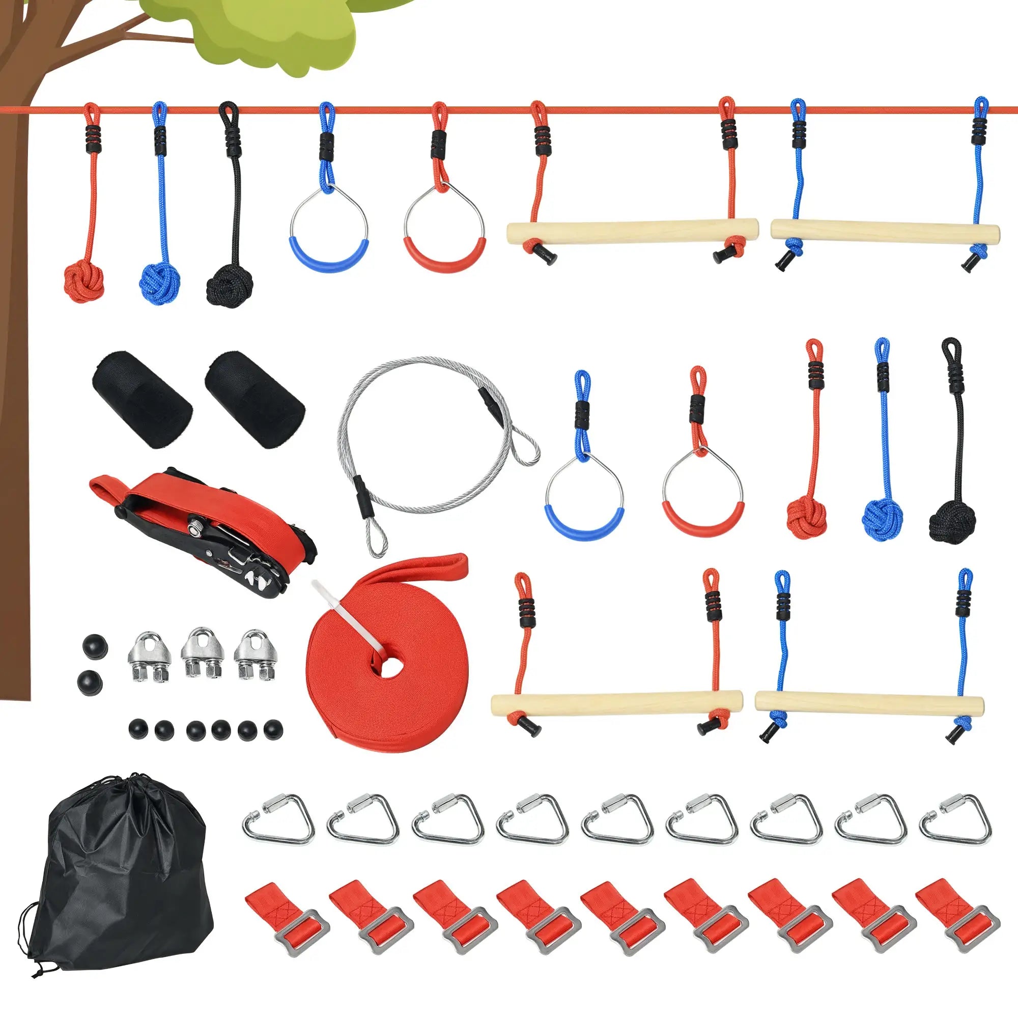 Slackline Set, 30-Piece, 10m Rope With Obstacles, Climbing Frame Gym Sets & Swings at Gallery Canada