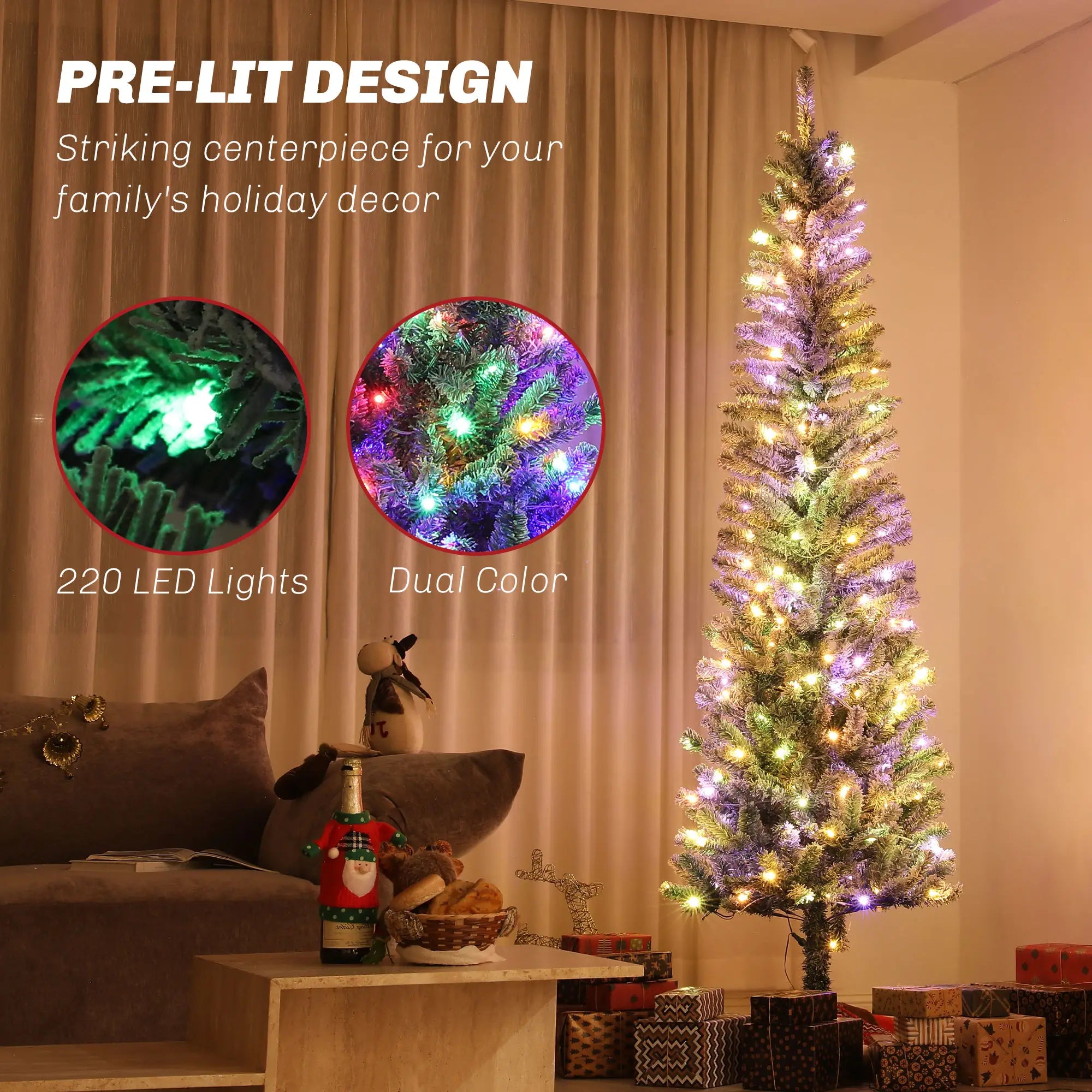 7.5ft Prelit Flocked Artificial Christmas Tree, Remote, Dual Color LEDs, 519 Tips, Dual Color Pre Lit Christmas Trees at Gallery Canada