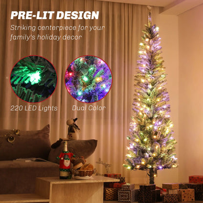 7.5ft Prelit Flocked Artificial Christmas Tree, Remote, Dual Color LEDs, 519 Tips, Dual Color Pre Lit Christmas Trees at Gallery Canada
