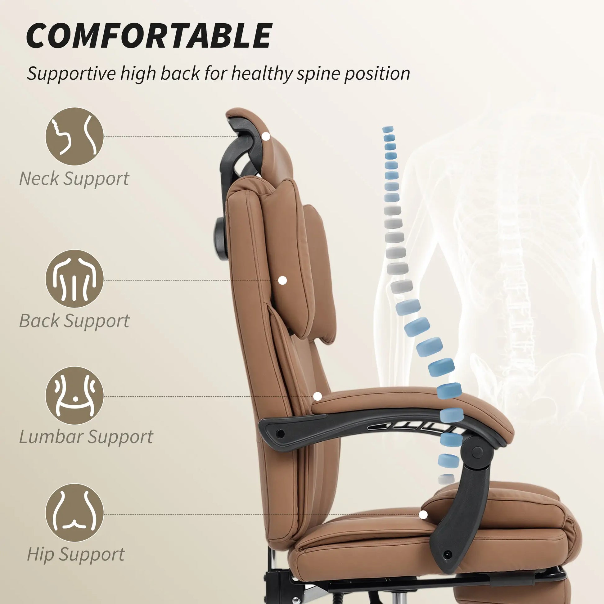 Reclining Office Chair, Executive Desk Chair, Headrest, Footrest, Brown Executive & Manager Chairs at Gallery Canada