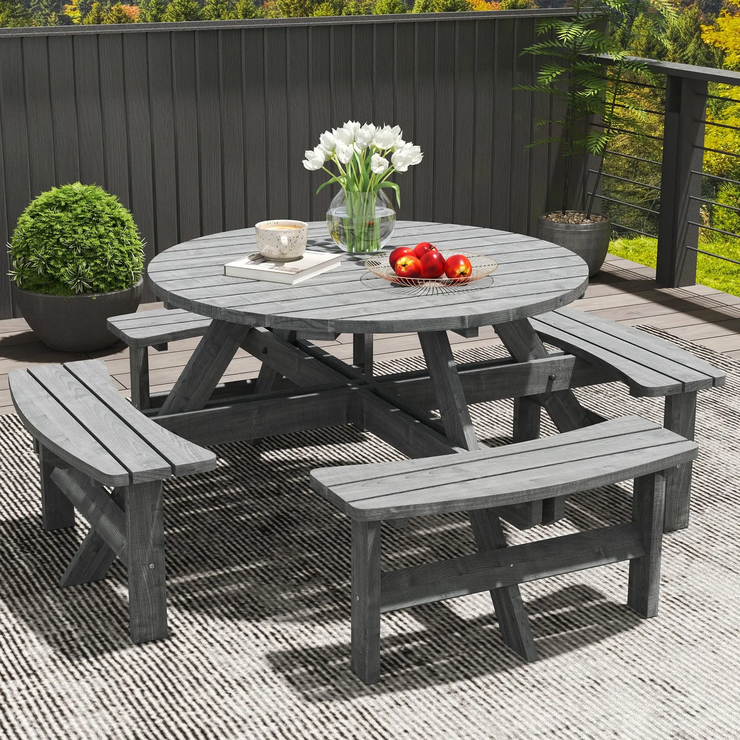 8 Seater Round Wooden Pub Bench, Patio Dining Set, Outdoor Patio Outdoor Dining Sets at Gallery Canada