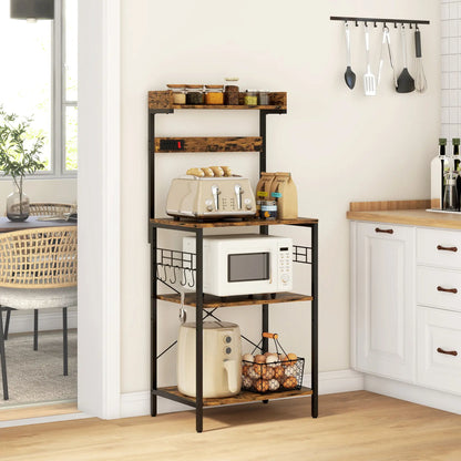 Kitchen Baker's Rack with Power Outlet, Adjustable Shelves, Rustic Brown, Brown Bar Cabinets at Gallery Canada