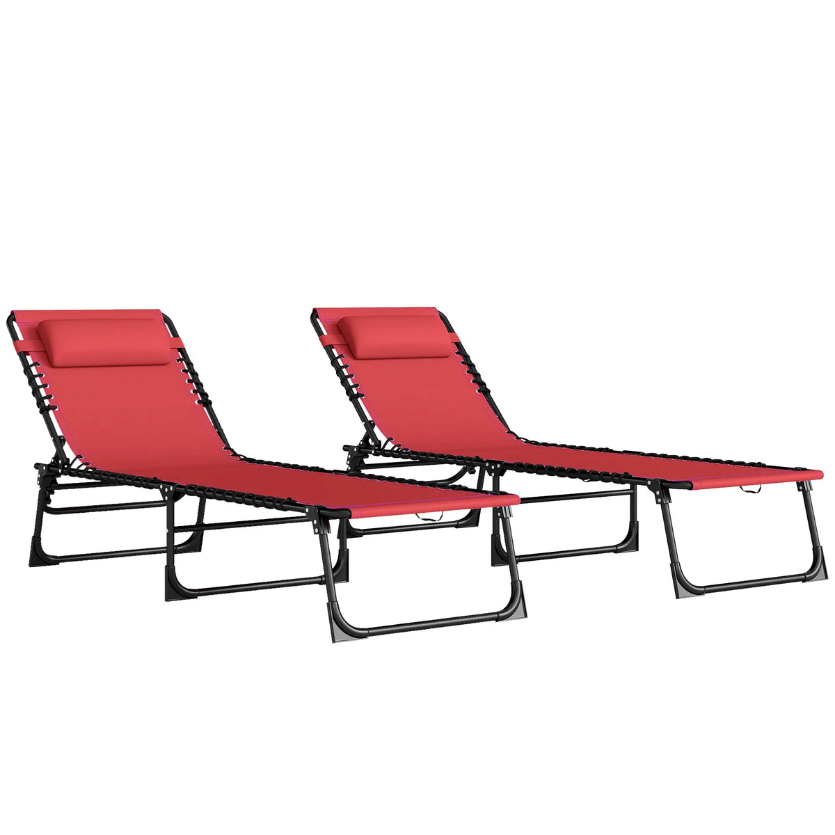Folding Lounge Chair, Adjustable Chaise With Headrest, Reclining Cot, Wine Red Lounger Chairs Wine Red at Gallery Canada