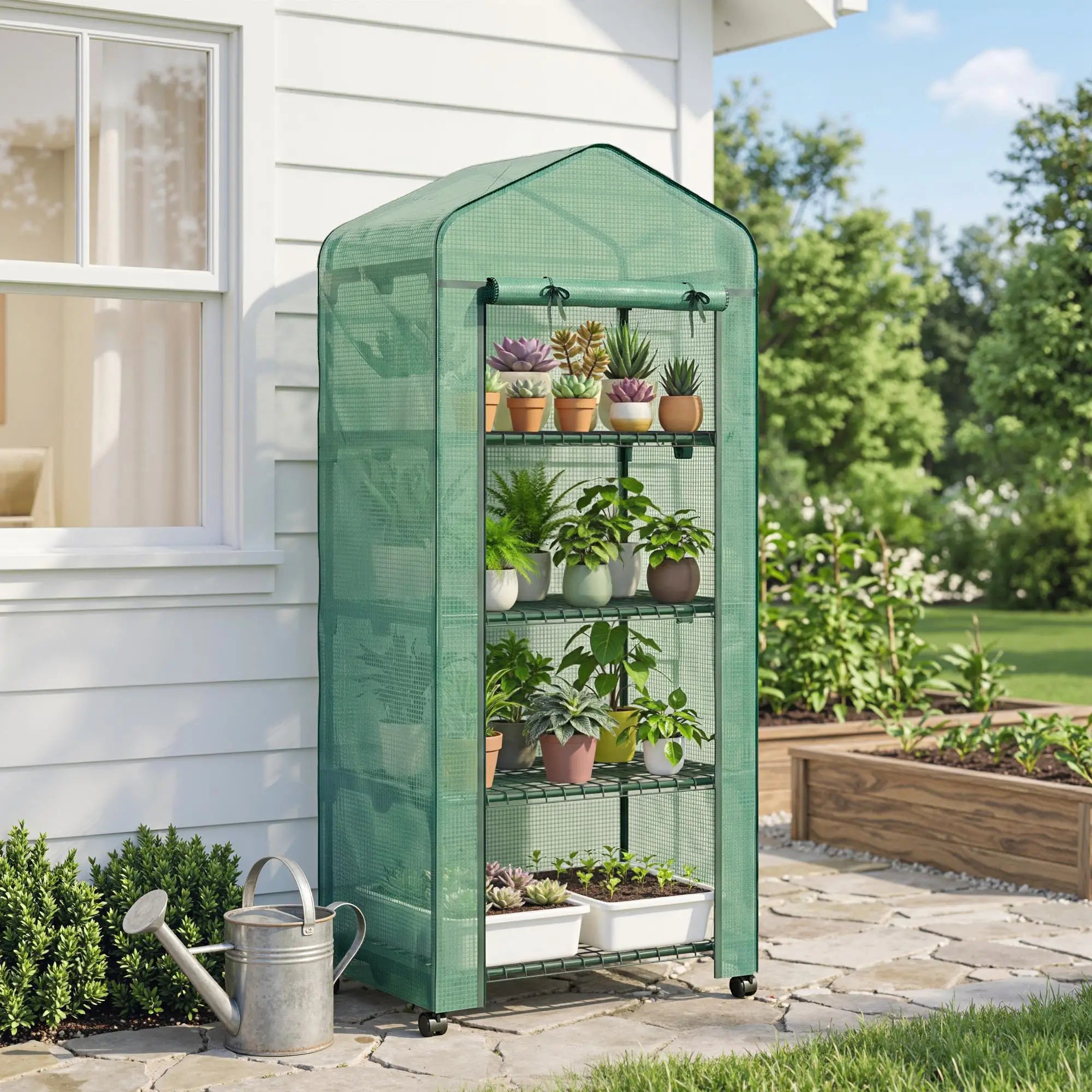Portable Greenhouse, 4 Tier Shelves, PE Cover, Green Walk In Greenhouses at Gallery Canada