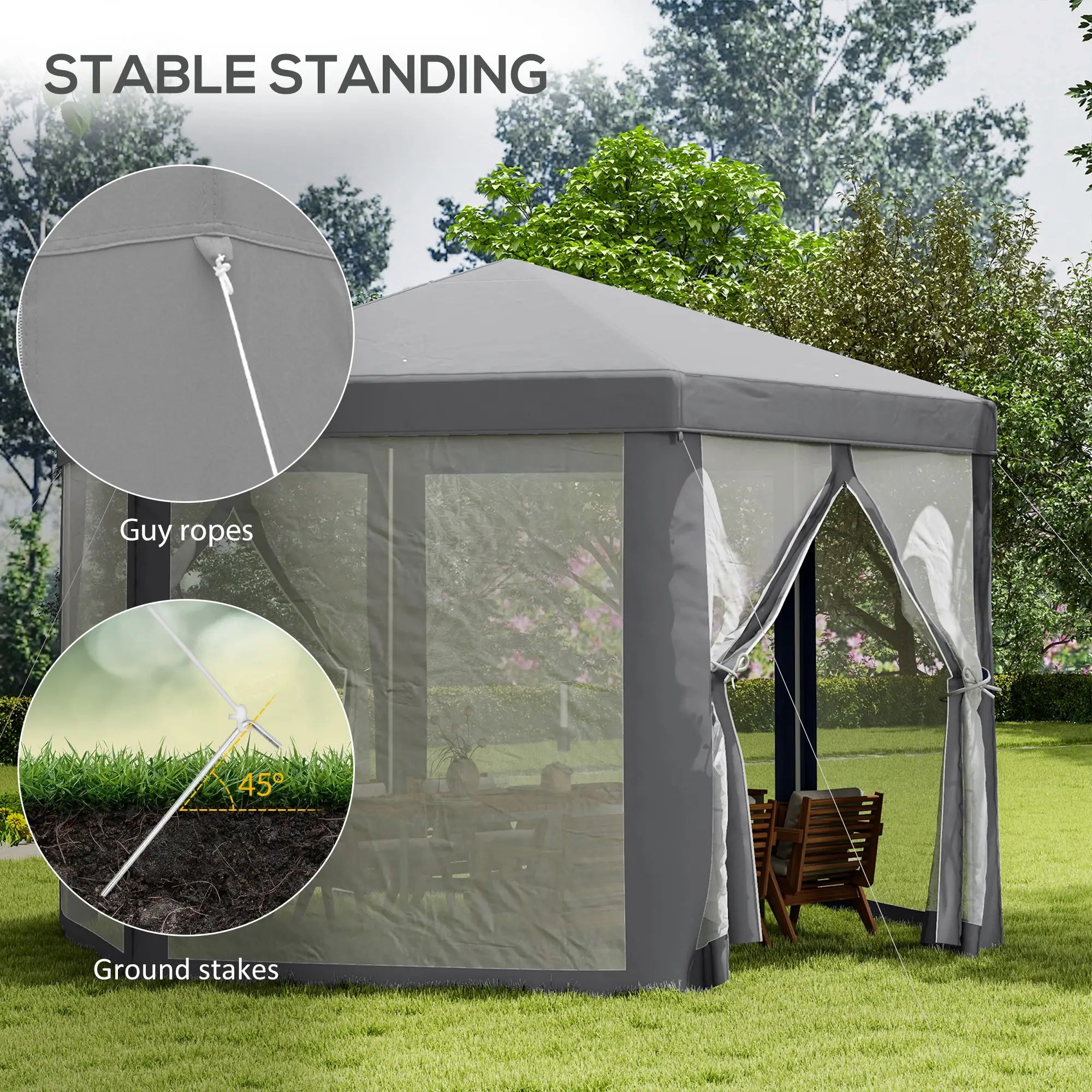 Hexagon Party Tent, Patio Gazebo with Netting, Dark Grey Canopy Tents at Gallery Canada