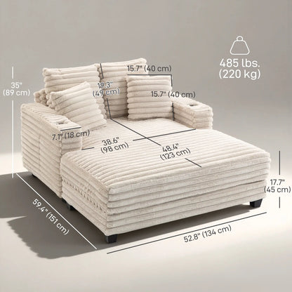 60" Chaise Lounge Chair, Upholstered Sofa Bed With Cup Holders, Beige Sofas & Reclining Chairs at Gallery Canada