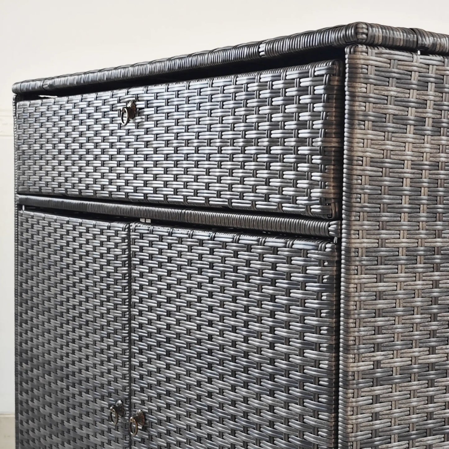 Outdoor Storage Cabinet, Wicker 2-Door, PE Rattan, Grey Patio Storage Boxes at Gallery Canada
