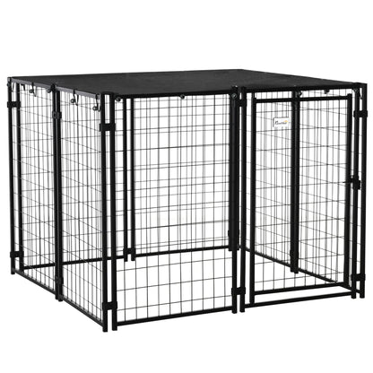 Outdoor Dog Kennel, Lockable Pet Playpen with Cover, Black Houses, Kennels & Pens at Gallery Canada