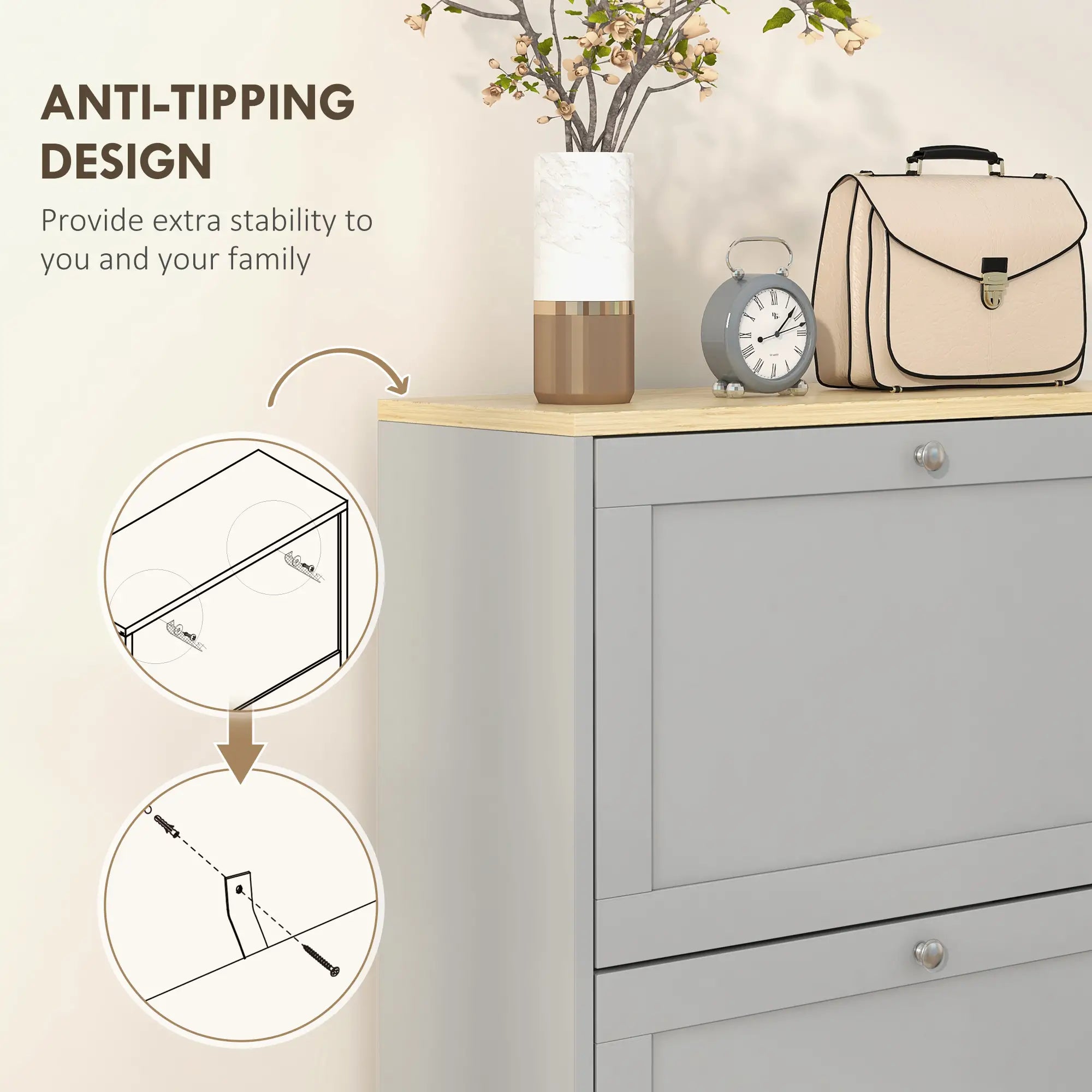 Modern Shoe Storage, 3 Flip Drawers, Adjustable Shelves, 18 Pairs, Grey Shoe Storage Cabinets & Racks at Gallery Canada