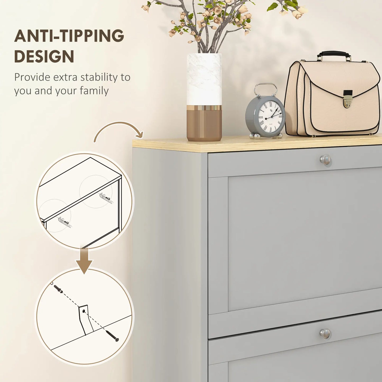 Modern Shoe Storage, 3 Flip Drawers, Adjustable Shelves, 18 Pairs, Grey Shoe Storage Cabinets & Racks at Gallery Canada