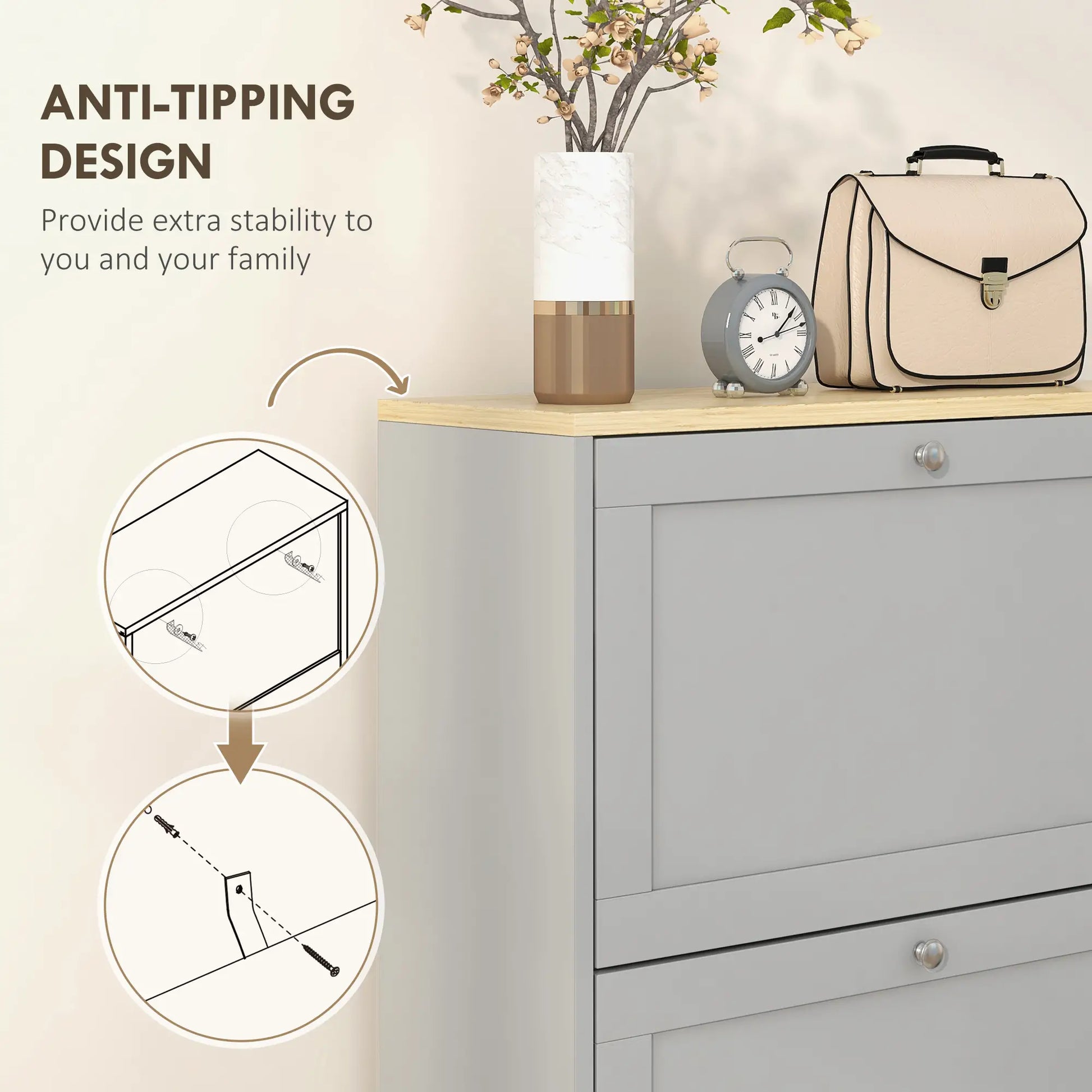 Modern Shoe Storage, 3 Flip Drawers, Adjustable Shelves, 18 Pairs, Grey Shoe Storage Cabinets & Racks at Gallery Canada