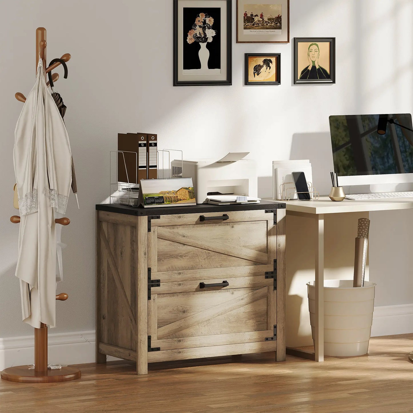 2 Drawer Filing Cabinet, Farmhouse Office Storage, Adjustable Hanging Bars, Letter, A4, Legal Size, Grey Office Cabinets & Cupboards at Gallery Canada