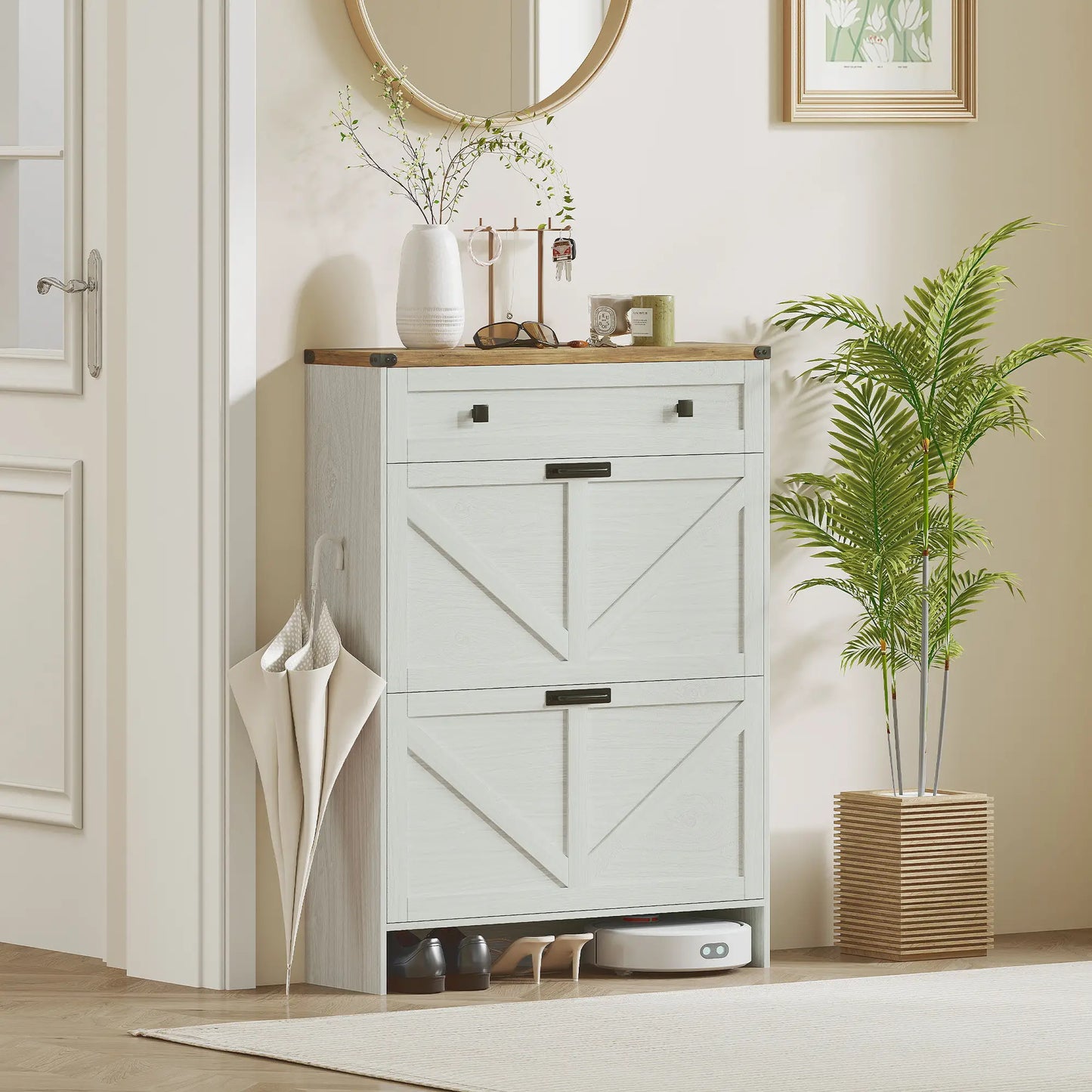 Narrow Shoe Storage Cabinet, 2 Flip Drawers, 1 Drawer, 12 Pairs, White Shoe Storage Cabinets & Racks at Gallery Canada