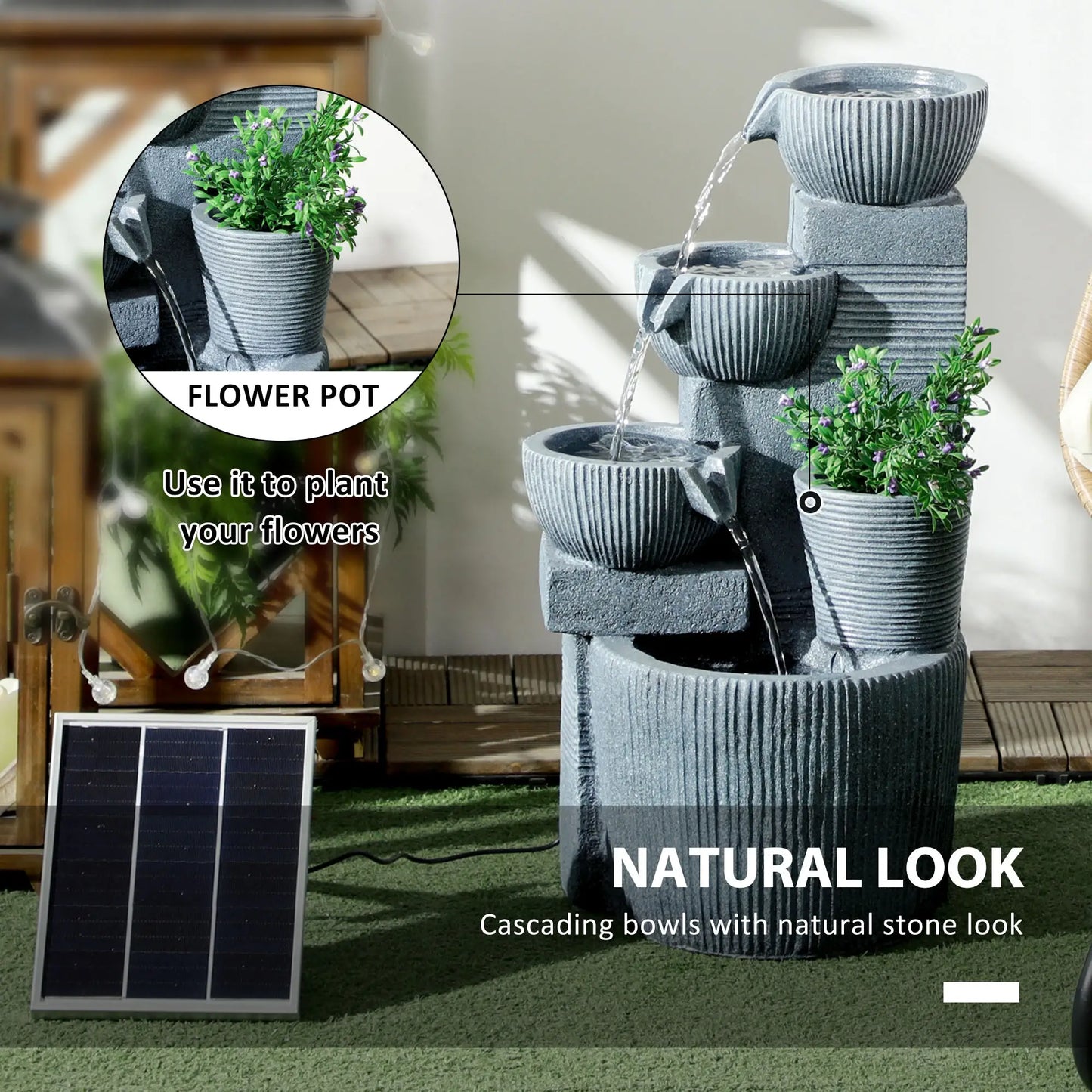 Solar Powered 4-Tier Resin Water Fountain, LED Lights Water Fountains at Gallery Canada