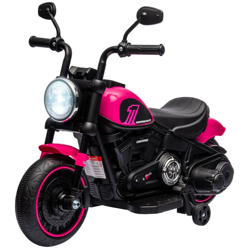 6V Kids Motorcycle with Training Wheels, Pink