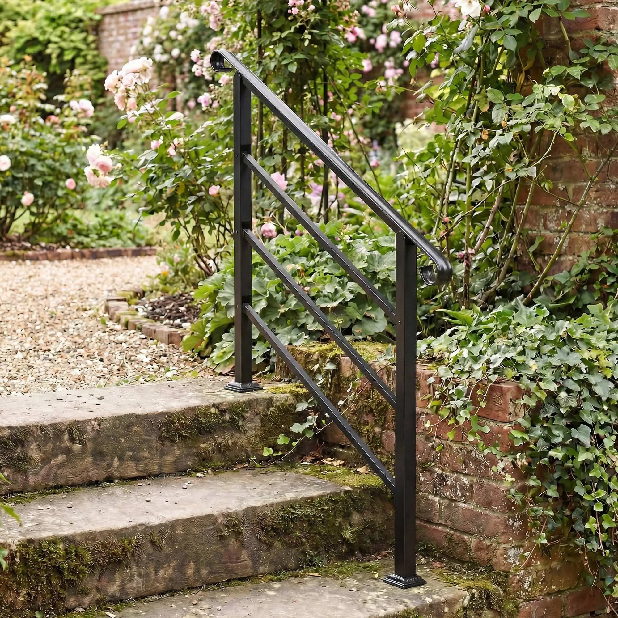 Adjustable Outdoor Stair Railing, 2 to 3 Steps, Black Garden Decor at Gallery Canada