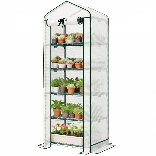 Mini Greenhouse With Screen Roof, 27.6" x 19.7" x 75.6", White Portable Greenhouses White, Dark Green at Gallery Canada