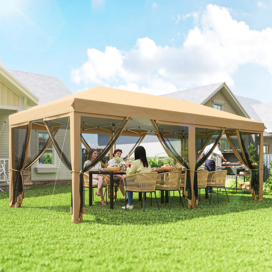 10' x 20' Pop Up Canopy Tent Gazebo, Removable Mesh Sidewalls, Carry Bag, Beige Pop Up Canopies Beige at Gallery Canada