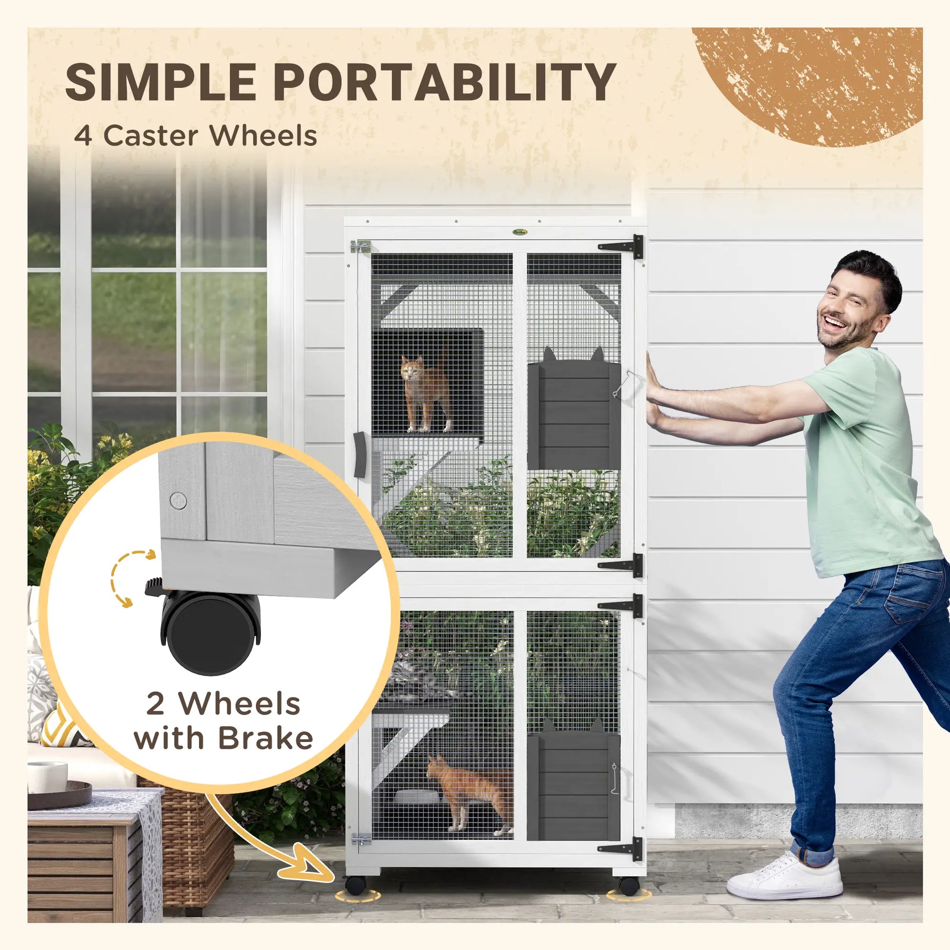 Outdoor Catio, Elevated Design with Wheels, Resting Box, Water-Resistant, Grey, White Outdoor Cat Enclosures at Gallery Canada