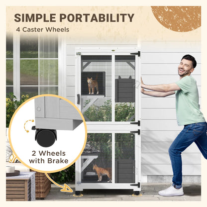 Outdoor Catio, Elevated Design with Wheels, Resting Box, Water-Resistant, Grey, White Outdoor Cat Enclosures at Gallery Canada