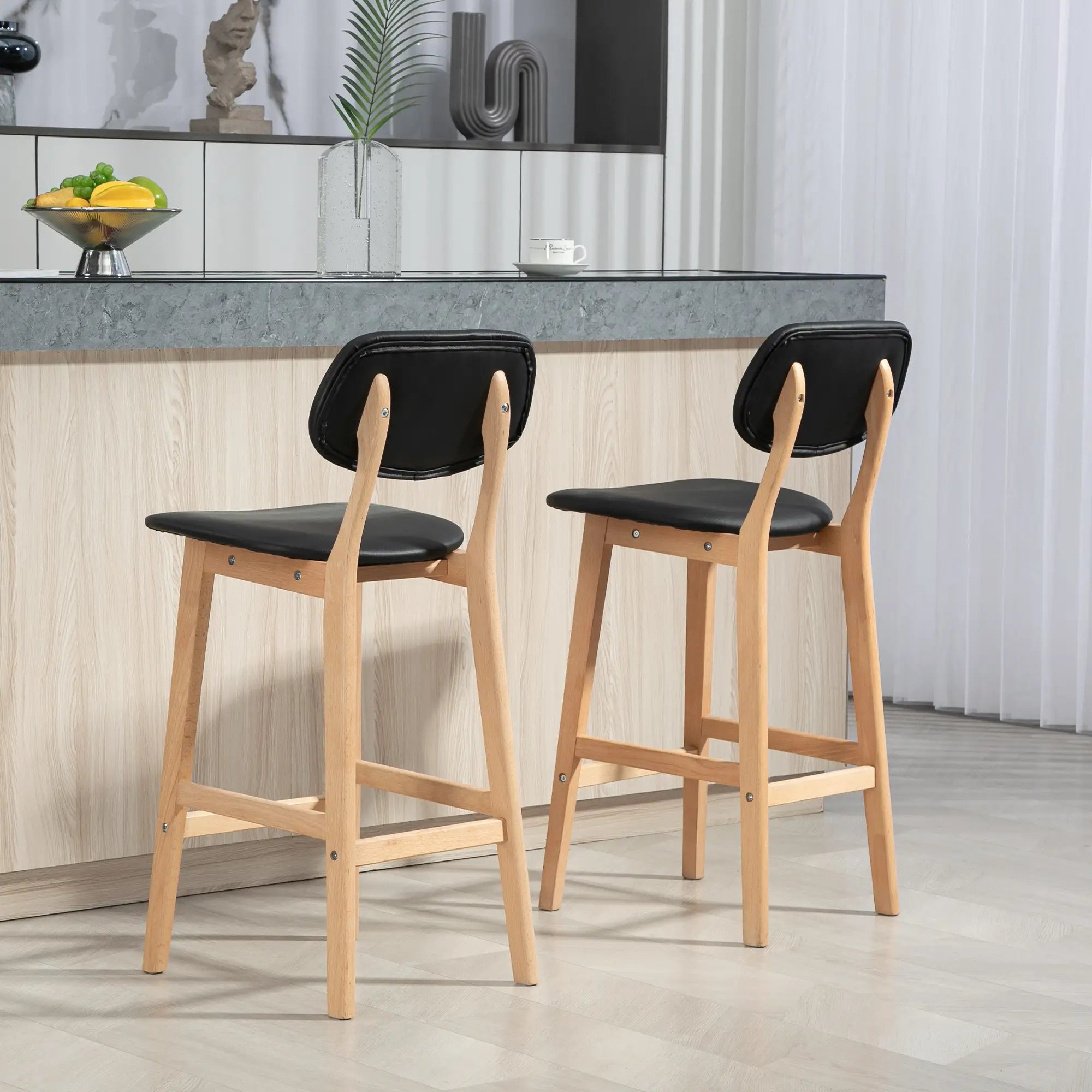 PU Leather Bar Stools Set of 2, Counter Height, Natural and Black, Black Bar Stools at Gallery Canada