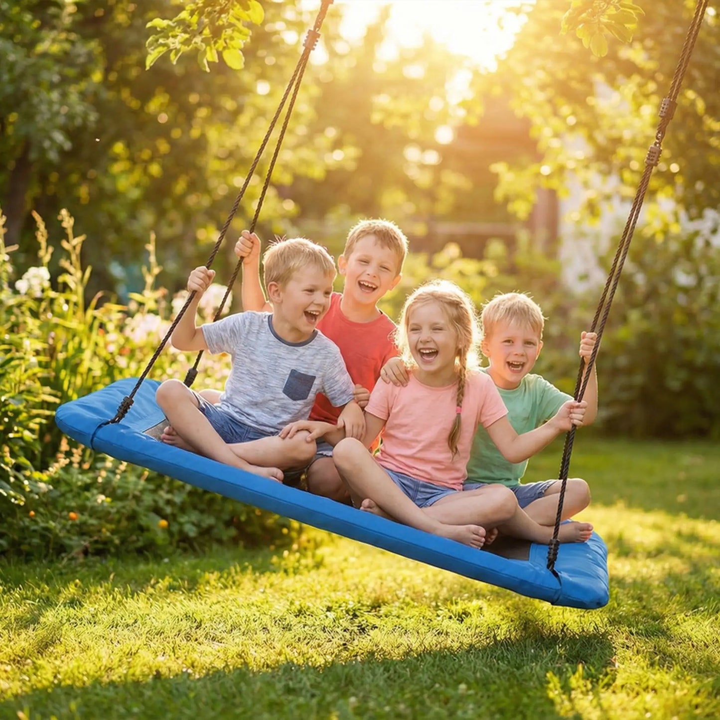 Adjustable Ropes Tree Straps Basket Swing, 58" x 30", 660 lbs Capacity, Blue Gym Sets & Swings at Gallery Canada