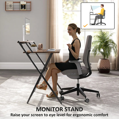 32" Foldable Computer Desk, Monitor Shelf, Rustic Brown Writing Desks at Gallery Canada