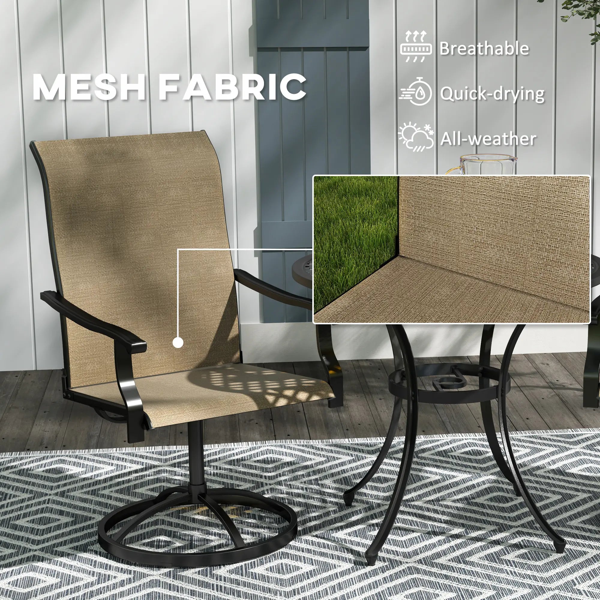 Outdoor Swivel Dining Chairs, Set of 2, High Back, All Weather Mesh, Brown Bistro Sets at Gallery Canada