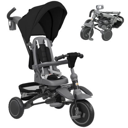 6 in 1 Toddler Tricycle, Push Handle, Removable Canopy, Rotatable Seat, Black Tricycles for Kids at Gallery Canada