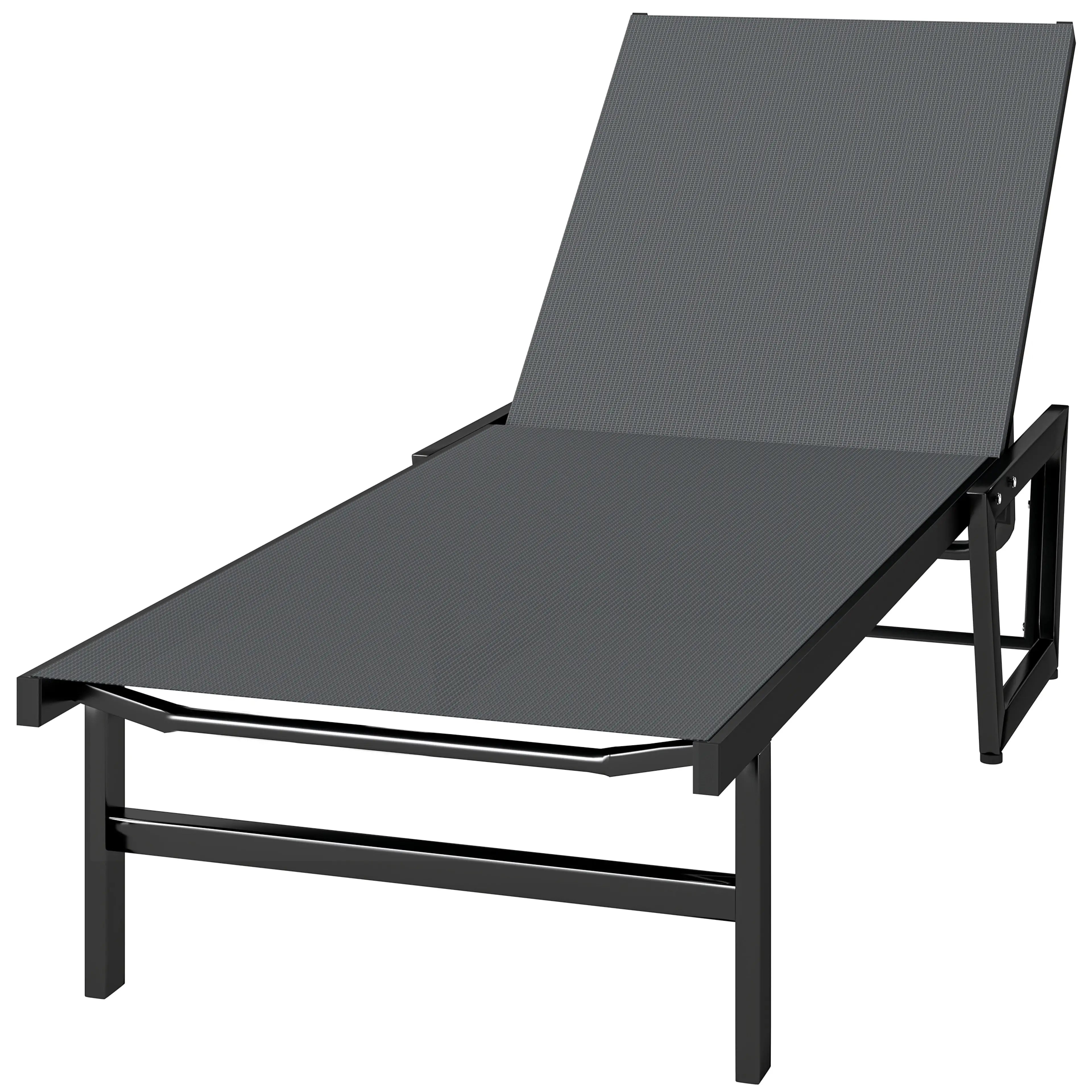 63 cm Wide Outdoor Lounge Chair, 4-Position Tanning Lounger, Dark Grey Lounger Chairs Dark Grey at Gallery Canada