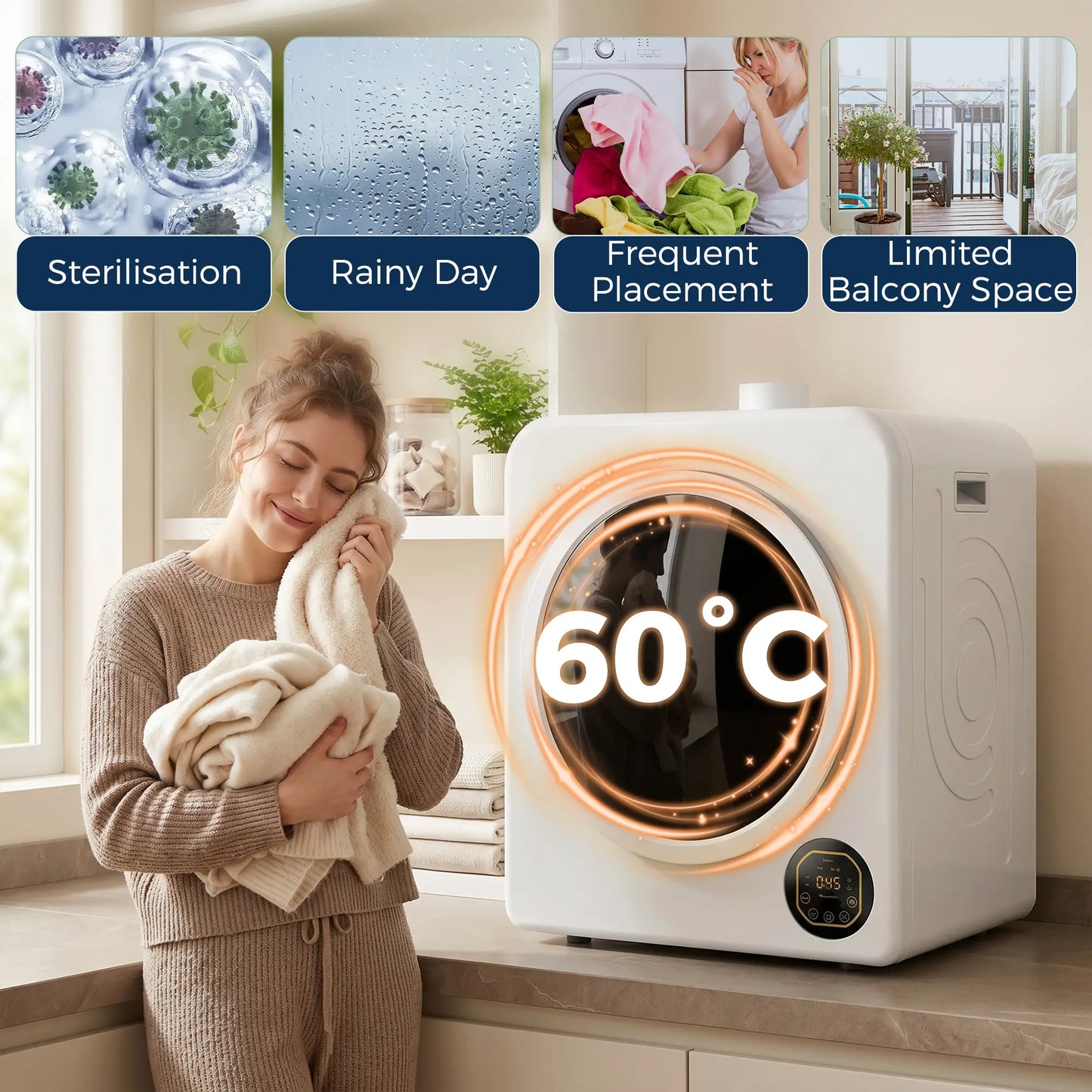 Clothes Dryer with 6 Drying Modes, Laundry Dryer with Stainless Steel Tub 18 lbs, White Dryer Machines at Gallery Canada